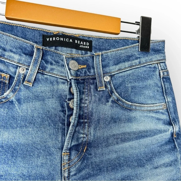 Veronica Beard Ryleigh Patched Slim Straight High  Rise Jeans - Picture 8 of 13